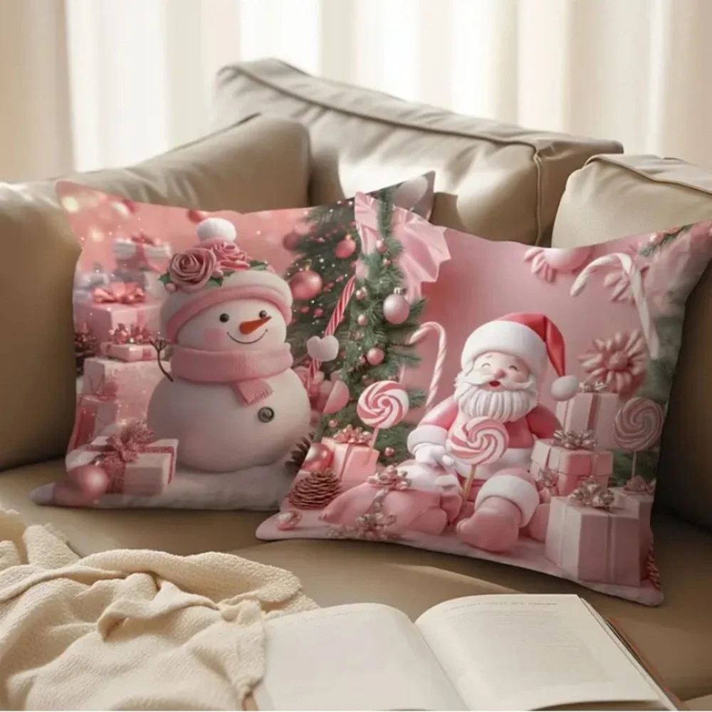 (New in package) 4 pc Festive Pink Christmas Pillow Covers